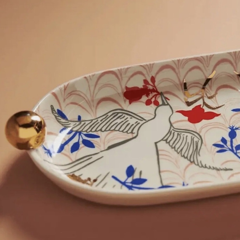 ANTHROPOLOGIE TRAY DISH LAUREN McINTOSH DECALED STONEWARE TRINKET CATCHALL - Picture 2 of 13